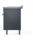 ILVE Nostalgie II 60-Inch Dual Fuel Range with 7 Sealed Burners + Griddle + French Top, 5.8 cu. ft. Oven, Blue Grey with Copper Trim, Liquid Propane, Triple Glass Door, UP60FSNMPBGPLP