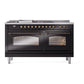 ILVE Nostalgie II 60-Inch Dual Fuel Range with 7 Sealed Burners + Griddle + French Top, 5.8 cu. ft. Oven, Glossy Black with Burnished Trim, Liquid Propane, Triple Glass Door, UP60FSNMPBKBLP
