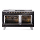 ILVE Nostalgie II 60-Inch Dual Fuel Range with 7 Sealed Burners + Griddle + French Top, 5.8 cu. ft. Oven, Glossy Black with Burnished Trim, Liquid Propane, Triple Glass Door, UP60FSNMPBKBLP
