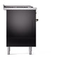 ILVE Nostalgie II 60-Inch Dual Fuel Range with 7 Sealed Burners + Griddle + French Top, 5.8 cu. ft. Oven, Glossy Black with Burnished Trim, Liquid Propane, Triple Glass Door, UP60FSNMPBKBLP