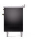 ILVE Nostalgie II 60-Inch Dual Fuel Range with 7 Sealed Burners + Griddle + French Top, 5.8 cu. ft. Oven, Glossy Black with Burnished Trim, Liquid Propane, Triple Glass Door, UP60FSNMPBKBLP