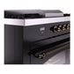 ILVE Nostalgie II 60-Inch Dual Fuel Range with 7 Sealed Burners + Griddle + French Top, 5.8 cu. ft. Oven, Glossy Black with Burnished Trim, Natural Gas, Triple Glass Door, UP60FSNMPBKB