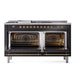 ILVE Nostalgie II 60-Inch Dual Fuel Range with 7 Sealed Burners + Griddle + French Top, 5.8 cu. ft. Oven, Glossy Black with Brass Trim, Liquid Propane, Triple Glass Door, UP60FSNMPBKGLP