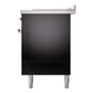 ILVE Nostalgie II 60-Inch Dual Fuel Range with 7 Sealed Burners + Griddle + French Top, 5.8 cu. ft. Oven, Glossy Black with Copper Trim, Liquid Propane, Triple Glass Door, UP60FSNMPBKPLP