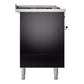 ILVE Nostalgie II 60-Inch Dual Fuel Range with 7 Sealed Burners + Griddle + French Top, 5.8 cu. ft. Oven, Glossy Black with Copper Trim, Natural Gas, Triple Glass Door, UP60FSNMPBKP