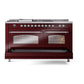 ILVE Nostalgie II 60-Inch Dual Fuel Range with 7 Sealed Burners + Griddle + French Top, 5.8 cu. ft. Oven, Burgundy with Chrome Trim, Natural Gas, Triple Glass Door, UP60FSNMPBUC