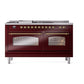 ILVE Nostalgie II 60-Inch Dual Fuel Range with 7 Sealed Burners + Griddle + French Top, 5.8 cu. ft. Oven, Burgundy with Brass Trim, Liquid Propane, Triple Glass Door, UP60FSNMPBUGLP