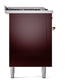 ILVE Nostalgie II 60-Inch Dual Fuel Range with 7 Sealed Burners + Griddle + French Top, 5.8 cu. ft. Oven, Burgundy with Brass Trim, Natural Gas, Triple Glass Door, UP60FSNMPBUG
