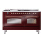 ILVE Nostalgie II 60-Inch Dual Fuel Range with 7 Sealed Burners + Griddle + French Top, 5.8 cu. ft. Oven, Burgundy with Copper Trim, Natural Gas, Triple Glass Door, UP60FSNMPBUP