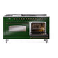 ILVE Nostalgie II 60-Inch Dual Fuel Range with 7 Sealed Burners + Griddle + French Top, 5.8 cu. ft. Oven, Emerald Green with Burnished Trim, Natural Gas, Triple Glass Door, UP60FSNMPEGB