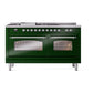 ILVE Nostalgie II 60-Inch Dual Fuel Range with 7 Sealed Burners + Griddle + French Top, 5.8 cu. ft. Oven, Emerald Green with Chrome Trim, Natural Gas, Triple Glass Door, UP60FSNMPEGC