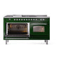 ILVE Nostalgie II 60-Inch Dual Fuel Range with 7 Sealed Burners + Griddle + French Top, 5.8 cu. ft. Oven, Emerald Green with Chrome Trim, Natural Gas, Triple Glass Door, UP60FSNMPEGC
