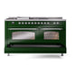 ILVE Nostalgie II 60-Inch Dual Fuel Range with 7 Sealed Burners + Griddle + French Top, 5.8 cu. ft. Oven, Emerald Green with Chrome Trim, Natural Gas, Triple Glass Door, UP60FSNMPEGC