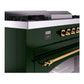 ILVE Nostalgie II 60-Inch Dual Fuel Range with 7 Sealed Burners + Griddle + French Top, 5.8 cu. ft. Oven, Emerald Green with Brass Trim, Liquid Propane, Triple Glass Door, UP60FSNMPEGGLP