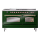 ILVE Nostalgie II 60-Inch Dual Fuel Range with 7 Sealed Burners + Griddle + French Top, 5.8 cu. ft. Oven, Emerald Green with Copper Trim, Liquid Propane, Triple Glass Door, UP60FSNMPEGPLP