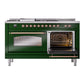 ILVE Nostalgie II 60-Inch Dual Fuel Range with 7 Sealed Burners + Griddle + French Top, 5.8 cu. ft. Oven, Emerald Green with Copper Trim, Natural Gas, Triple Glass Door, UP60FSNMPEGP