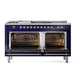ILVE Nostalgie II 60-Inch Dual Fuel Range with 7 Sealed Burners + Griddle + French Top, 5.8 cu. ft. Oven, Midnight Blue with Chrome Trim, Natural Gas, Triple Glass Door, UP60FSNMPMBC