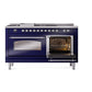 ILVE Nostalgie II 60-Inch Dual Fuel Range with 7 Sealed Burners + Griddle + French Top, 5.8 cu. ft. Oven, Midnight Blue with Chrome Trim, Natural Gas, Triple Glass Door, UP60FSNMPMBC