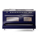 ILVE Nostalgie II 60-Inch Dual Fuel Range with 7 Sealed Burners + Griddle + French Top, 5.8 cu. ft. Oven, Midnight Blue with Chrome Trim, Natural Gas, Triple Glass Door, UP60FSNMPMBC