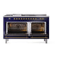ILVE Nostalgie II 60-Inch Dual Fuel Range with 7 Sealed Burners + Griddle + French Top, 5.8 cu. ft. Oven, Midnight Blue with Brass Trim, Natural Gas, Triple Glass Door, UP60FSNMPMBG