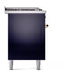 ILVE Nostalgie II 60-Inch Dual Fuel Range with 7 Sealed Burners + Griddle + French Top, 5.8 cu. ft. Oven, Midnight Blue with Brass Trim, Natural Gas, Triple Glass Door, UP60FSNMPMBG