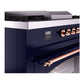 ILVE Nostalgie II 60-Inch Dual Fuel Range with 7 Sealed Burners + Griddle + French Top, 5.8 cu. ft. Oven, Midnight Blue with Copper Trim, Liquid Propane, Triple Glass Door, UP60FSNMPMBPLP
