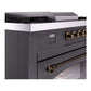 ILVE Nostalgie II 60-Inch Dual Fuel Range with 7 Sealed Burners + Griddle + French Top, 5.8 cu. ft. Oven, Graphite Matte with Burnished Trim, Liquid Propane, Triple Glass Door, UP60FSNMPMGBLP