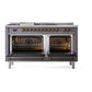 ILVE Nostalgie II 60-Inch Dual Fuel Range with 7 Sealed Burners + Griddle + French Top, 5.8 cu. ft. Oven, Graphite Matte with Burnished Trim, Natural Gas, Triple Glass Door, UP60FSNMPMGB