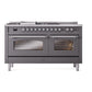 ILVE Nostalgie II 60-Inch Dual Fuel Range with 7 Sealed Burners + Griddle + French Top, 5.8 cu. ft. Oven, Graphite Matte with Chrome Trim, Natural Gas, Triple Glass Door, UP60FSNMPMGC
