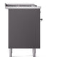 ILVE Nostalgie II 60-Inch Dual Fuel Range with 7 Sealed Burners + Griddle + French Top, 5.8 cu. ft. Oven, Graphite Matte with Chrome Trim, Natural Gas, Triple Glass Door, UP60FSNMPMGC