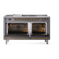 ILVE Nostalgie II 60-Inch Dual Fuel Range with 7 Sealed Burners + Griddle + French Top, 5.8 cu. ft. Oven, Graphite Matte with Brass Trim, Liquid Propane, Triple Glass Door, UP60FSNMPMGGLP