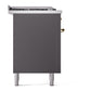 ILVE Nostalgie II 60-Inch Dual Fuel Range with 7 Sealed Burners + Griddle + French Top, 5.8 cu. ft. Oven, Graphite Matte with Brass Trim, Natural Gas, Triple Glass Door, UP60FSNMPMGG