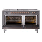 ILVE Nostalgie II 60-Inch Dual Fuel Range with 7 Sealed Burners + Griddle + French Top, 5.8 cu. ft. Oven, Graphite Matte with Copper Trim, Liquid Propane, Triple Glass Door, UP60FSNMPMGPLP