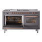 ILVE Nostalgie II 60-Inch Dual Fuel Range with 7 Sealed Burners + Griddle + French Top, 5.8 cu. ft. Oven, Graphite Matte with Copper Trim, Liquid Propane, Triple Glass Door, UP60FSNMPMGPLP