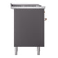 ILVE Nostalgie II 60-Inch Dual Fuel Range with 7 Sealed Burners + Griddle + French Top, 5.8 cu. ft. Oven, Graphite Matte with Copper Trim, Natural Gas, Triple Glass Door, UP60FSNMPMGP