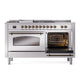 ILVE Nostalgie II 60-Inch Dual Fuel Range with 7 Sealed Burners + Griddle + French Top, 5.8 cu. ft. Oven, Stainless Steel with Burnished Trim, Liquid Propane, Triple Glass Door, UP60FSNMPSSBLP