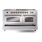 ILVE Nostalgie II 60-Inch Dual Fuel Range with 7 Sealed Burners + Griddle + French Top, 5.8 cu. ft. Oven, Stainless Steel with Burnished Trim, Liquid Propane, Triple Glass Door, UP60FSNMPSSBLP
