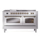 ILVE Nostalgie II 60-Inch Dual Fuel Range with 7 Sealed Burners + Griddle + French Top, 5.8 cu. ft. Oven, Stainless Steel with Burnished Trim, Natural Gas, Triple Glass Door, UP60FSNMPSSB