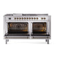 ILVE Nostalgie II 60-Inch Dual Fuel Range with 7 Sealed Burners + Griddle + French Top, 5.8 cu. ft. Oven, Stainless Steel with Burnished Trim, Natural Gas, Triple Glass Door, UP60FSNMPSSB