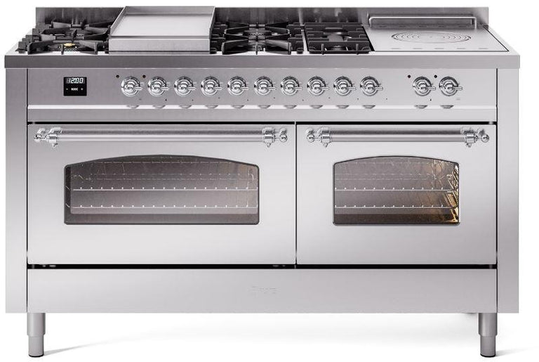 ILVE Nostalgie II 60" Dual Fuel Propane Gas Range in Stainless Steel with Chrome Trim, UP60FSNMPSSCLP