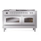 ILVE Nostalgie II 60-Inch Dual Fuel Range with 7 Sealed Burners + Griddle + French Top, 5.8 cu. ft. Oven, Stainless Steel with Chrome Trim, Liquid Propane, Triple Glass Door, UP60FSNMPSSCLP
