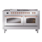 ILVE Nostalgie II 60-Inch Dual Fuel Range with 7 Sealed Burners + Griddle + French Top, 5.8 cu. ft. Oven, Stainless Steel with Copper Trim, Liquid Propane, Triple Glass Door, UP60FSNMPSSPLP