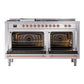 ILVE Nostalgie II 60-Inch Dual Fuel Range with 7 Sealed Burners + Griddle + French Top, 5.8 cu. ft. Oven, Stainless Steel with Copper Trim, Liquid Propane, Triple Glass Door, UP60FSNMPSSPLP