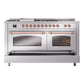 ILVE Nostalgie II 60-Inch Dual Fuel Range with 7 Sealed Burners + Griddle + French Top, 5.8 cu. ft. Oven, Stainless Steel with Copper Trim, Liquid Propane, Triple Glass Door, UP60FSNMPSSPLP