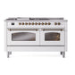 ILVE Nostalgie II 60-Inch Dual Fuel Range with 7 Sealed Burners + Griddle + French Top, 5.8 cu. ft. Oven, White with Burnished Trim, Liquid Propane, Triple Glass Door, UP60FSNMPWHBLP