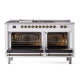 ILVE Nostalgie II 60-Inch Dual Fuel Range with 7 Sealed Burners + Griddle + French Top, 5.8 cu. ft. Oven, White with Burnished Trim, Liquid Propane, Triple Glass Door, UP60FSNMPWHBLP