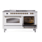 ILVE Nostalgie II 60-Inch Dual Fuel Range with 7 Sealed Burners + Griddle + French Top, 5.8 cu. ft. Oven, White with Burnished Trim, Liquid Propane, Triple Glass Door, UP60FSNMPWHBLP