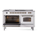 ILVE Nostalgie II 60-Inch Dual Fuel Range with 7 Sealed Burners + Griddle + French Top, 5.8 cu. ft. Oven, White with Burnished Trim, Natural Gas, Triple Glass Door, UP60FSNMPWHB