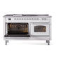 ILVE Nostalgie II 60-Inch Dual Fuel Range with 7 Sealed Burners + Griddle + French Top, 5.8 cu. ft. Oven, White with Chrome Trim, Natural Gas, Triple Glass Door, UP60FSNMPWHC