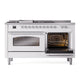 ILVE Nostalgie II 60-Inch Dual Fuel Range with 7 Sealed Burners + Griddle + French Top, 5.8 cu. ft. Oven, White with Chrome Trim, Natural Gas, Triple Glass Door, UP60FSNMPWHC